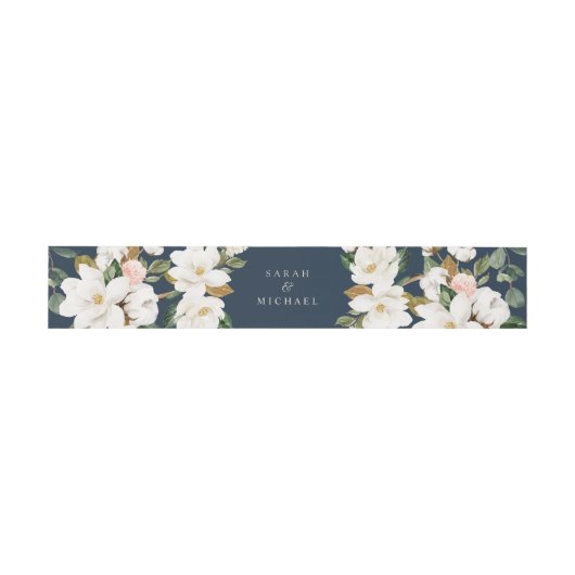 Bloemen Magnolia Neutrale Beige Navy Bruiloft Eleg Uitnodigingen Wikkel (Vlak)