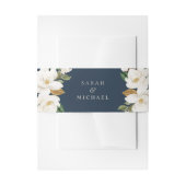 Bloemen Magnolia Neutrale Beige Navy Bruiloft Eleg Uitnodigingen Wikkel (Voorkant Voorbeeld)