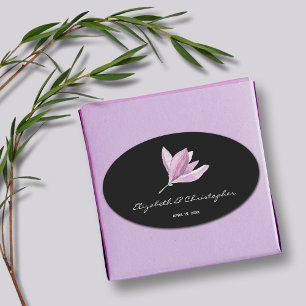 Bloemen Magnolia op zwart bruiloft Ovale Sticker