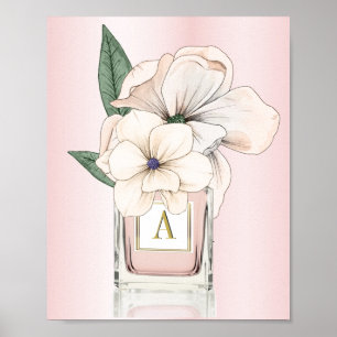 Bloemen Magnolia Pink Perfume Fles Monogram Poster
