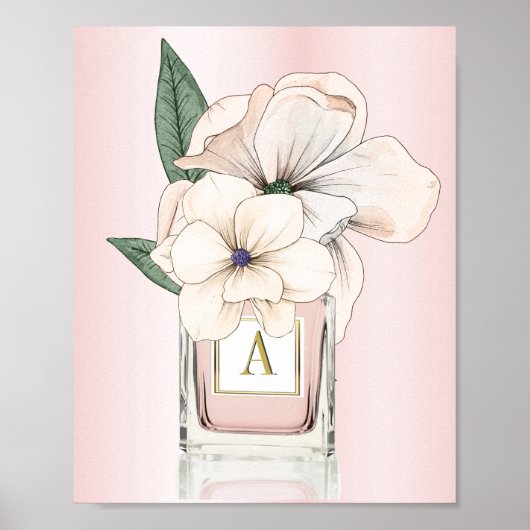 Bloemen Magnolia Pink Perfume Fles Monogram Poster (Voorkant)