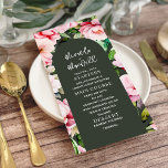 Bloemen Magnolia Pioen Donkergroen Bruiloft Menu<br><div class="desc">Waterverf roze magnolia pioen bloemontwerp met donkergroene boog en witte tekst.</div>