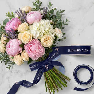 Bloemen maken je gelukkig Donkerblauwe satijnen li Lint