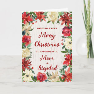 Bloemen mam en stiefvader vrolijk kerstfeest kaart