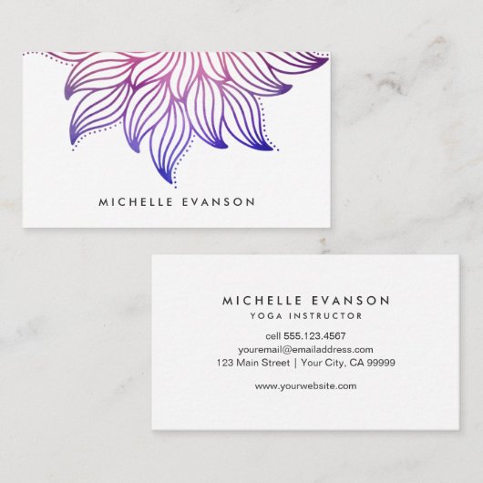 Bloemen Mandala Blauw en Paarse Waterverf Boho Visitekaartje (Voorkant / Achterkant)