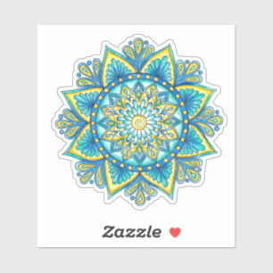 Bloemen Mandala Blauw Turquoise Geel Sticker