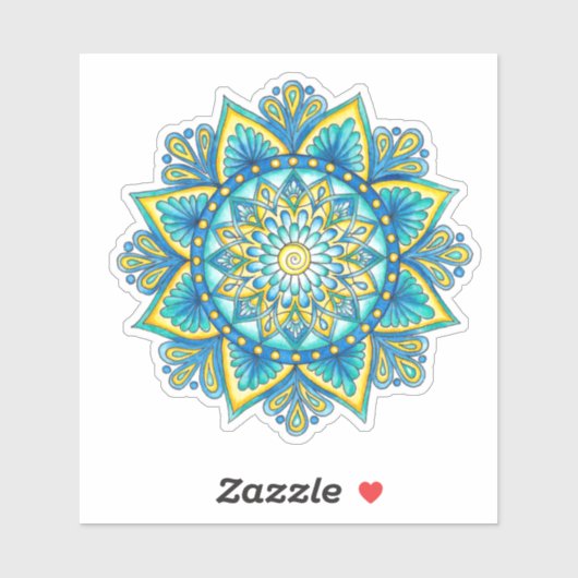 Bloemen Mandala Blauw Turquoise Geel Sticker (Vel)