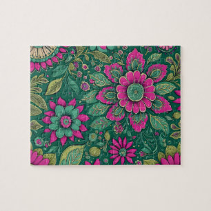 Bloemen Mandala Bloesems roze groen Legpuzzel