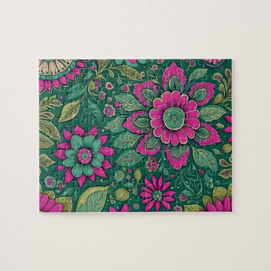 Bloemen Mandala Bloesems roze groen Legpuzzel (Horizontaal)