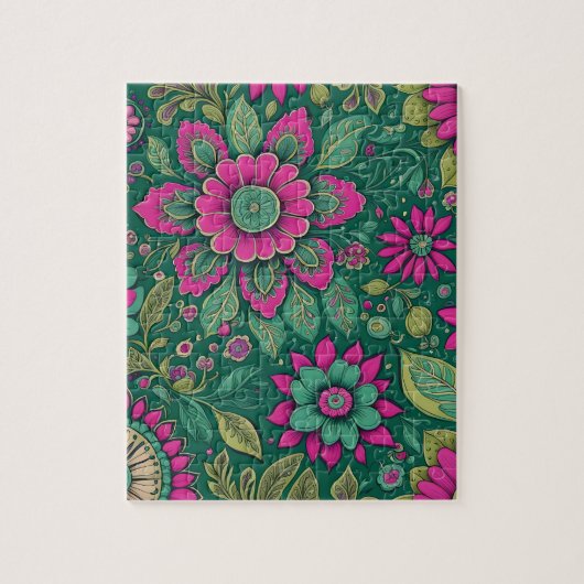 Bloemen Mandala Bloesems roze groen Legpuzzel (Verticaal)