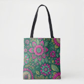Bloemen Mandala Bloesems roze groen Tote Bag (Voorkant)