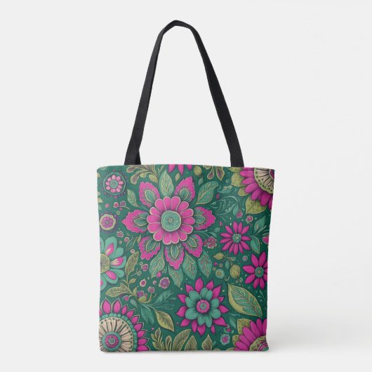 Bloemen Mandala Bloesems roze groen Tote Bag (Achterkant)