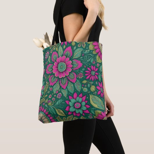 Bloemen Mandala Bloesems roze groen Tote Bag (Dichtbij)
