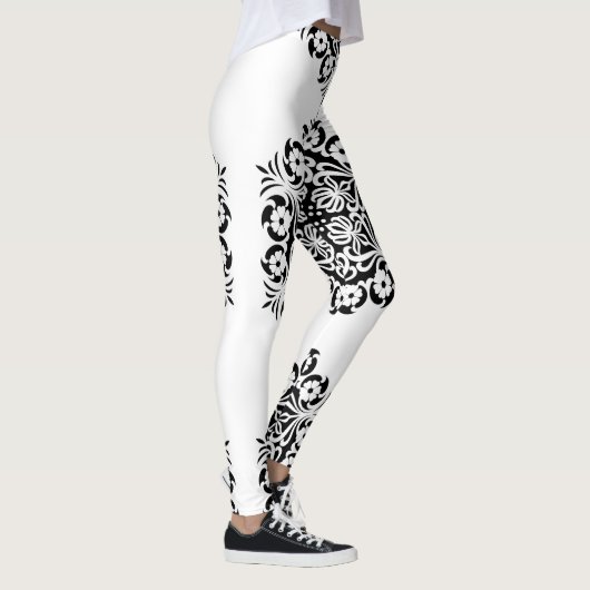 Bloemen Mandala in zwart en wit Leggings (Rechts)