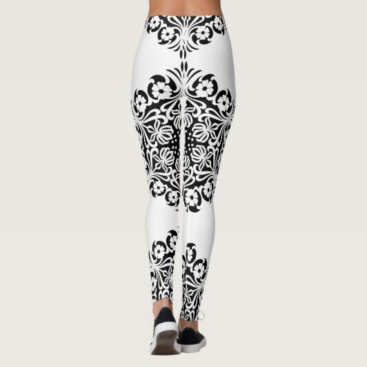 Bloemen Mandala in zwart en wit Leggings (Achterkant)