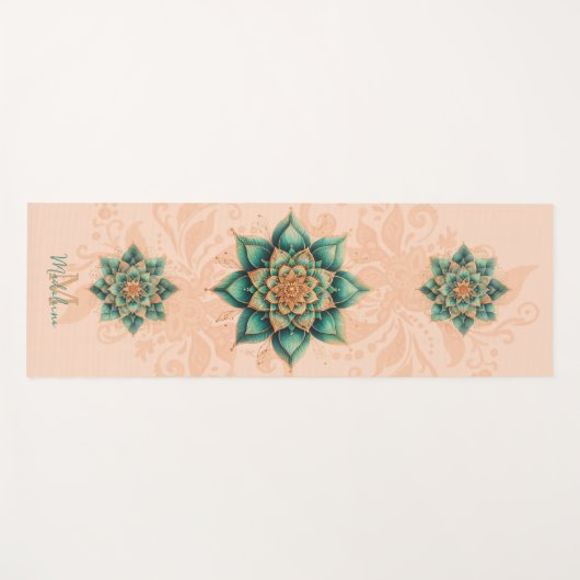 Bloemen Mandala Koraal Groen Classy Naam Monogram Yogamat (Voorkant (horizontaal))