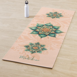 Bloemen Mandala Koraal Groen Classy Naam Monogram Yogamat