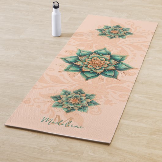 Bloemen Mandala Koraal Groen Classy Naam Monogram Yogamat (In situ)