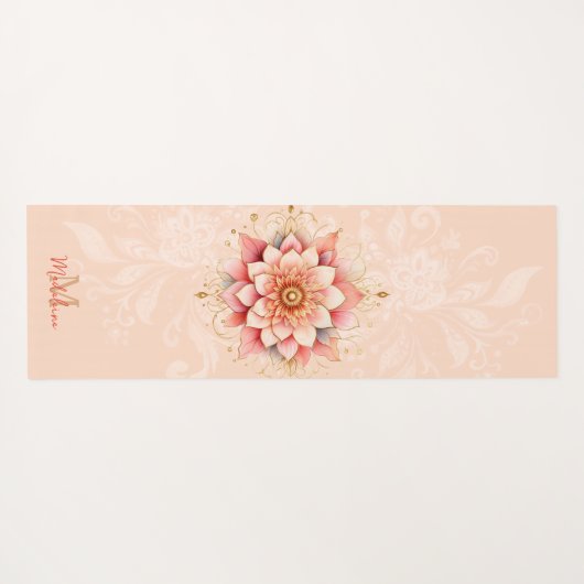Bloemen Mandala koraal roze goud chique naam monog Yogamat (Achterkant (horizontaal))