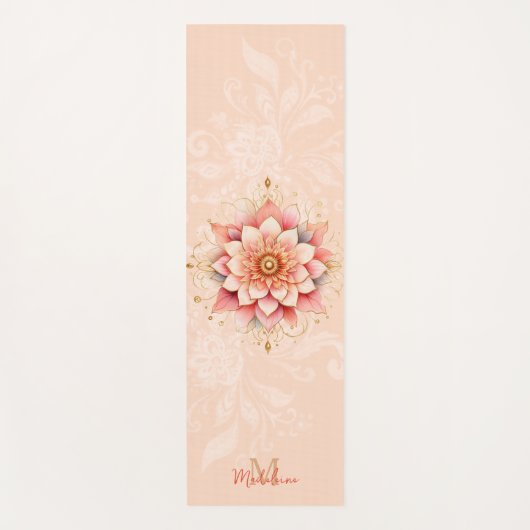 Bloemen Mandala koraal roze goud chique naam monog Yogamat (Voorkant)