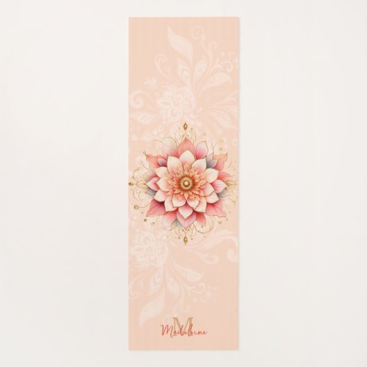 Bloemen Mandala koraal roze goud chique naam monog Yogamat (Achterkant)