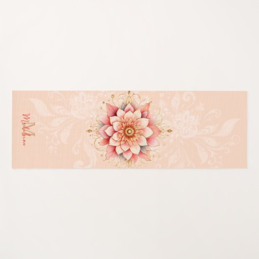 Bloemen Mandala koraal roze goud chique naam monog Yogamat (Voorkant (horizontaal))
