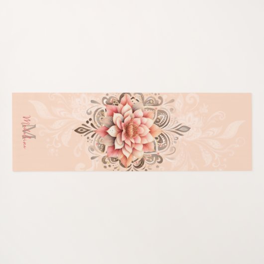 Bloemen Mandala Koraal Roze Mocha Chique Naam Mono Yogamat (Achterkant (horizontaal))