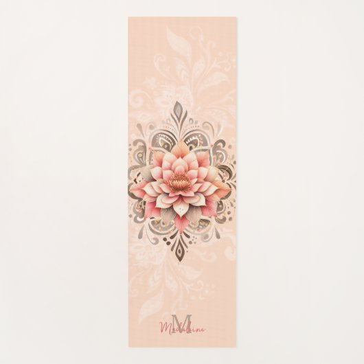 Bloemen Mandala Koraal Roze Mocha Chique Naam Mono Yogamat (Voorkant)
