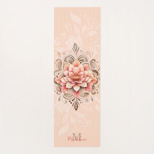 Bloemen Mandala Koraal Roze Mocha Chique Naam Mono Yogamat (Achterkant)