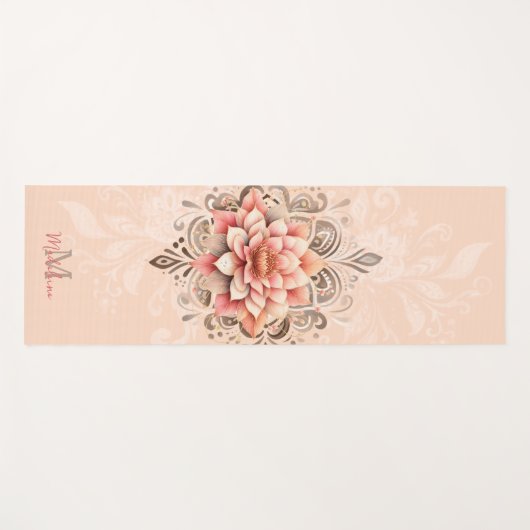 Bloemen Mandala Koraal Roze Mocha Chique Naam Mono Yogamat (Voorkant (horizontaal))