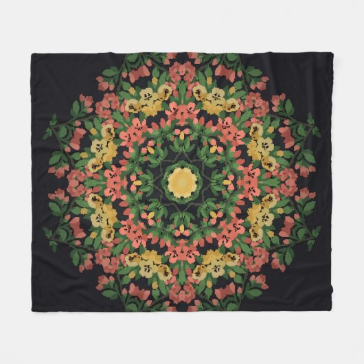 Bloemen mandala: rood, geel . fleece deken (Voorkant (Horizontaal))