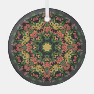 Bloemen mandala: rood, geel . glas ornament