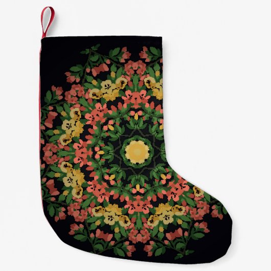 Bloemen mandala: rood, geel . kleine kerstsok (Voorkant)