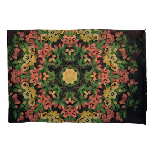 Bloemen mandala: rood, geel . kussensloop (Voorkant)