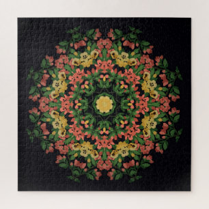 Bloemen mandala: rood, geel . legpuzzel