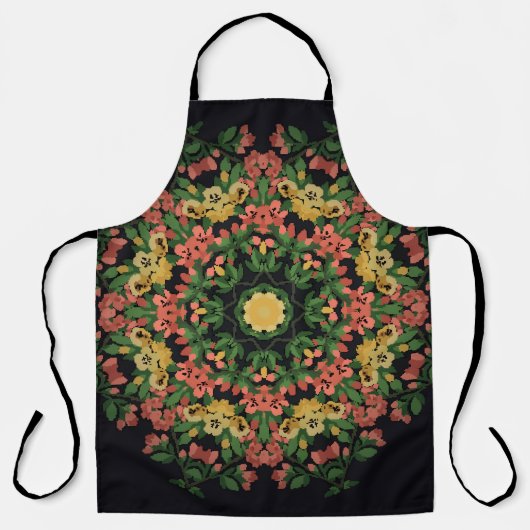 Bloemen mandala: rood, geel . schort (Voorkant)