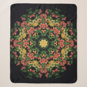 Bloemen mandala: rood, geel . sherpa deken