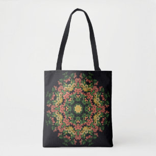Bloemen mandala: rood, geel . tote bag