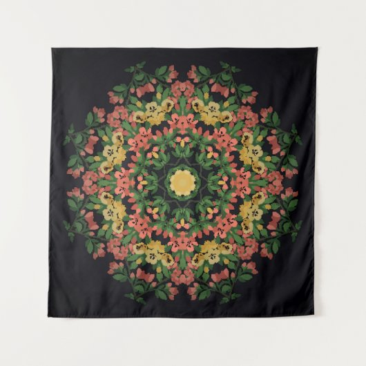 Bloemen mandala: rood, geel . wandkleed (Voorkant)