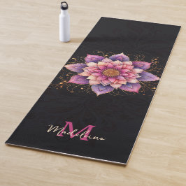 Bloemen Mandala Roze Paarse Elegante Naam Monogram Yogamat