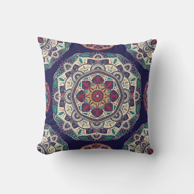 Bloemen Mandala: Sierlijk  Naadloos Kussen (Voorkant)