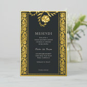 Bloemen Marigold Gold Mehndi uitnodiging (Staand Voorkant)
