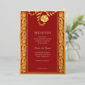 Bloemen Marigold Gold Mehndi uitnodiging (Staand Voorkant)