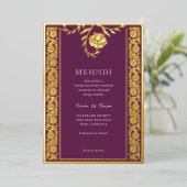 Bloemen Marigold Gold Mehndi uitnodiging (Staand Voorkant)