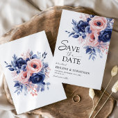 Bloemen Marine Blauw Blush Roze Boho Elegant Huwel Save The Date