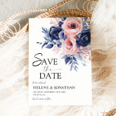 Bloemen Marine Blauw Blush Roze Boho Elegant Huwel Save The Date