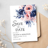 Bloemen Marine Blauw Blush Roze Boho Elegant Huwel Save The Date