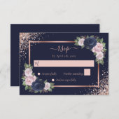 Bloemen Marine Blauw Blush Roze Rose Goud Huwelijk RSVP Kaartje (Voorkant / Achterkant)
