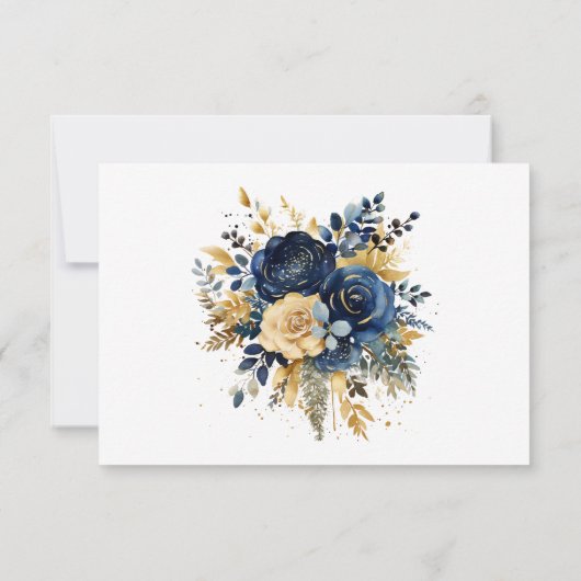 Bloemen Marine Blauw Goud QR Code Bruiloft RSVP Kaartje (Achterkant)