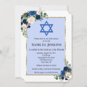 Bloemen Marine Blauw Gouden Ster van David Bar Mit Kaart (Voorkant)